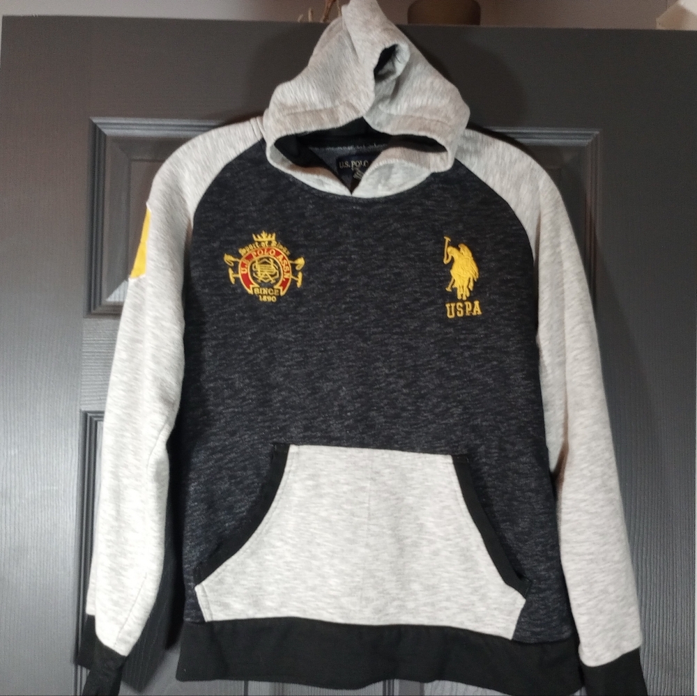 US Polo Assn USPA Embroidered Youth Hoodie Grey Hooded Pullover Sweater 14/16 XL